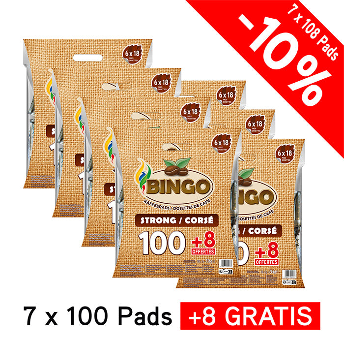 BINGO - SENSEO®* COMPATIBLE COFFEE PADS - STRONG - 100 + 8 PCS